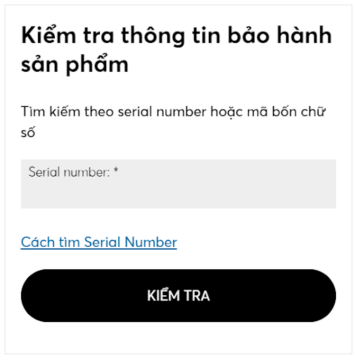 Kiểm tra thông tin bảo hành sản phẩm